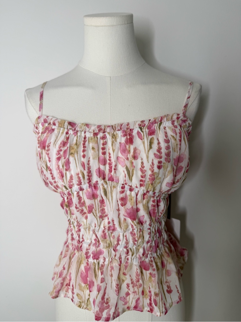 Smocked Pink Floral Spaghetti-Strap Mini top